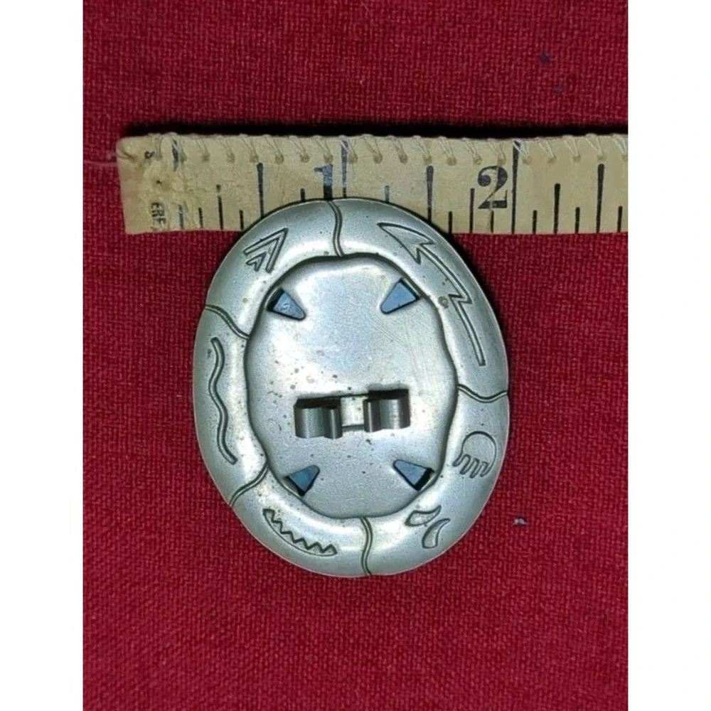 Vintage Bolo Tie Slide Nickel And Faux‎ Turquoise